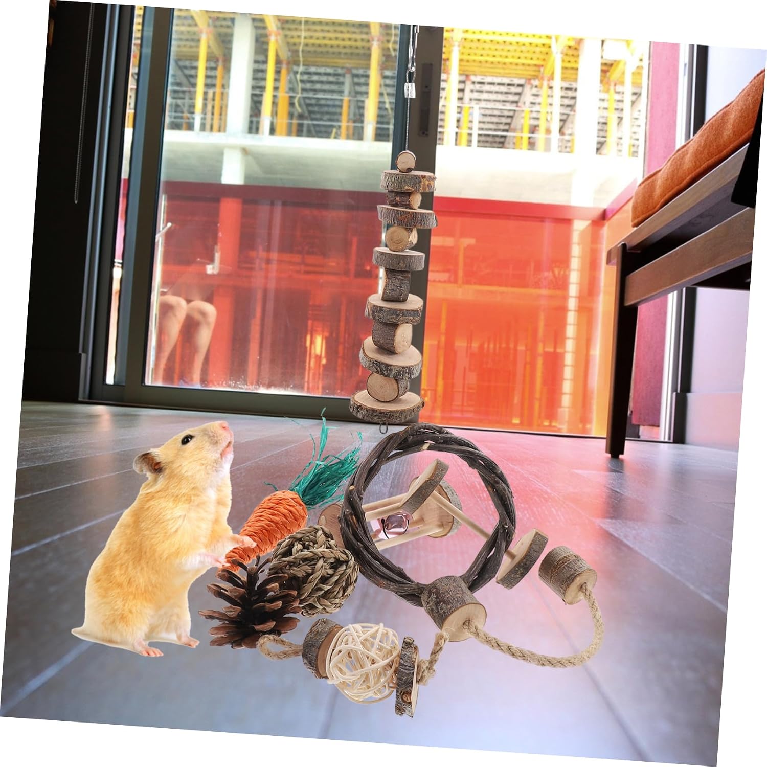 Natural Chew Toy Set for Hamsters Guinea Pigs and Rabbits Interactive Molar Toys Wooden Accessories for Small Animal Play