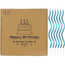 BEAN LIEVE 30-Count Spiral Birthday Candles - Elegant Twisted Design with Holders, Long-Lasting Burn for Birthdays, Weddings, Cupcakes & Family Celebrations Blue