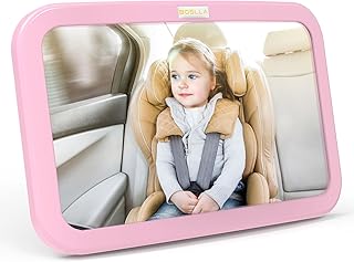 Baby Car Mirror, Safety Car Seat Mirror Rear Facing for Infant Newborn, Wide Crystal Clear View Baby Mirror for Car, 360° Adjustable, Easy Assembled, Shatterproof & Crash Tested (Pink)
