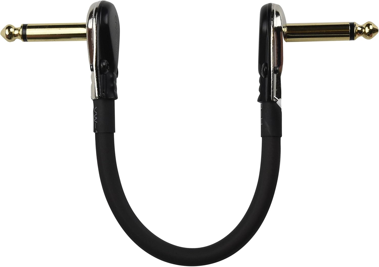 6 Pack, 6 Inch Premium Instrument Effects Pedal Patch Cable, 1/4 Inch, Black PVC Rubber, Low-Profile, Right-Angle 20 AWG, Oxygen Free Copper