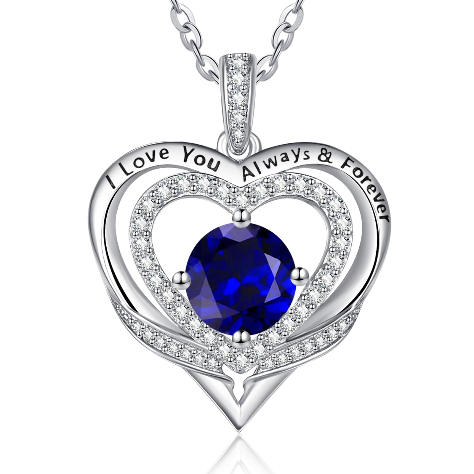 S925 Silber Halskette Damen, Ich Liebe Dich Immer und Ewig Schmuck, Mutter Mama Geburtstag Hochzeit Jahrestag Geschenk, Freundin Tochter Herz Kette mit Geburtsstein Anhänger