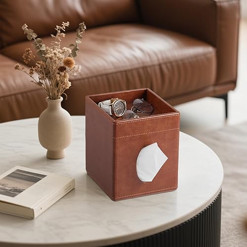 Miniatura 2 de Funda cuadrada de piel sintética para caja de pañuelos con bandeja de almacenamiento para baño, tocador, encimera, mesita de noche, dormitorio,