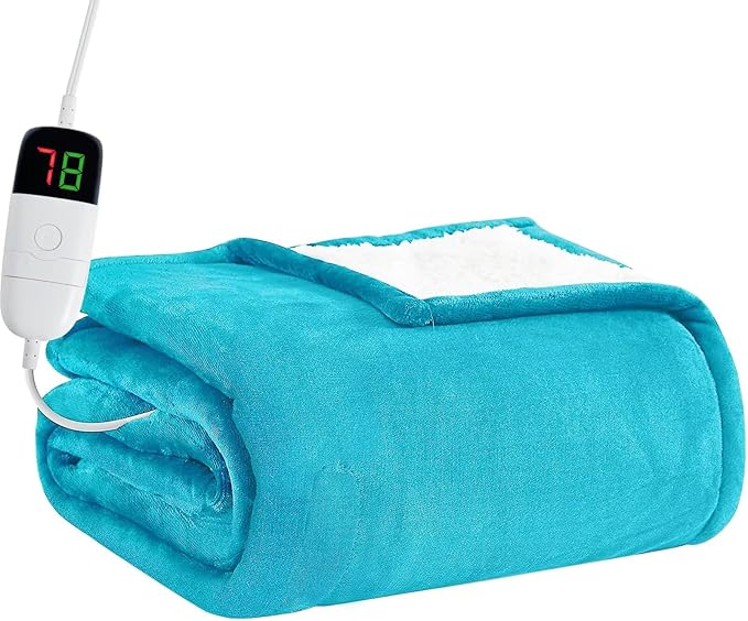 BOMOVA Heated Electric Throw Blanket - 50" x 60" Heating Blanket with 10 Heating Levels & 8 Hours Auto Off, Warm Flannel Blanket with Over-Heat Protection, for Women, ETL & FCC Certified