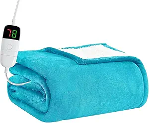 BOMOVA Heated Electric Throw Blanket - 50" x 60" Heating Blanket with 10 Heating Levels & 8 Hours Auto Off, Warm Flannel Blanket with Over-Heat Protection, for Women, ETL & FCC Certified