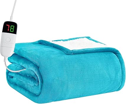 BOMOVA Heated Electric Throw Blanket - 50" x 60" Heating Blanket with 10 Heating Levels & 8 Hours Auto Off, Warm Flannel Blanket with Over-Heat Protection, for Women, ETL & FCC Certified