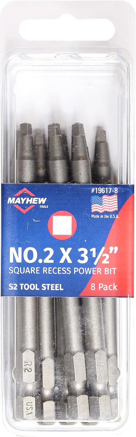 Mayhew Tools 19617-8 Square Recess Power Bit, NO. 2 x 3.5", 8-Pack
