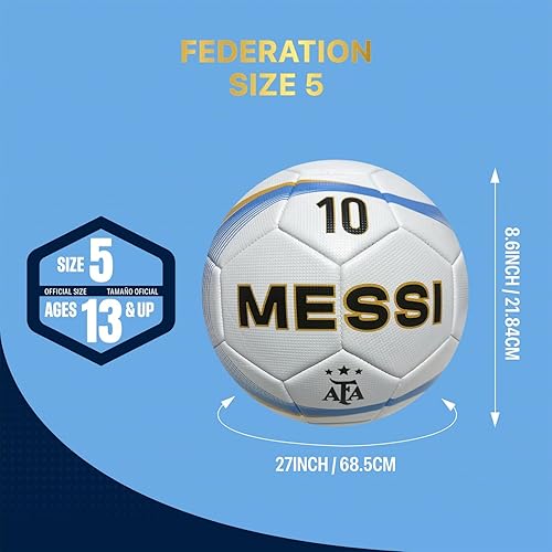 Miniatura 4 de Icon Sports Balón de fútbol de la Selección Nacional de Argentina con licencia oficial, pelota tamaño 5 - Messi 10