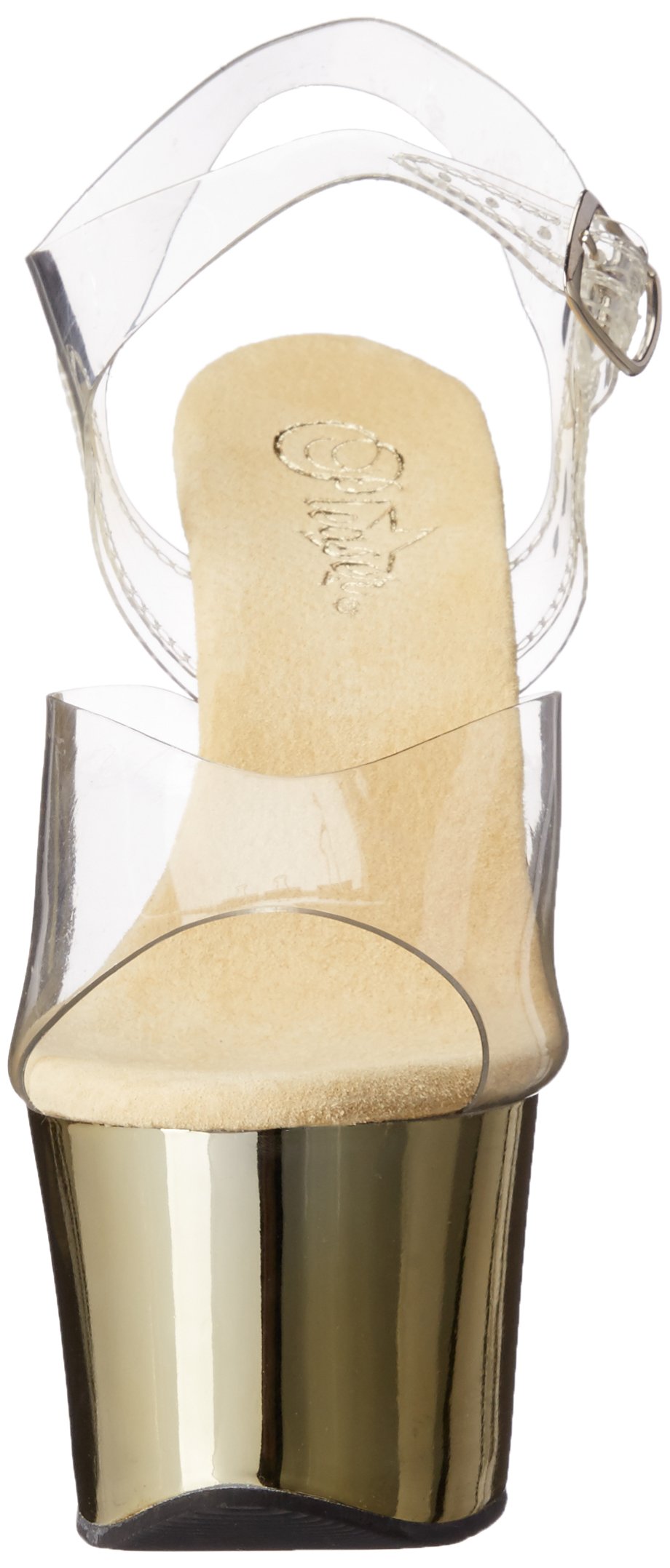 Pleaser Women's Sky-308 Platform Sandal - Clear Straps, Gold Platform, Ankle Strap - View #3