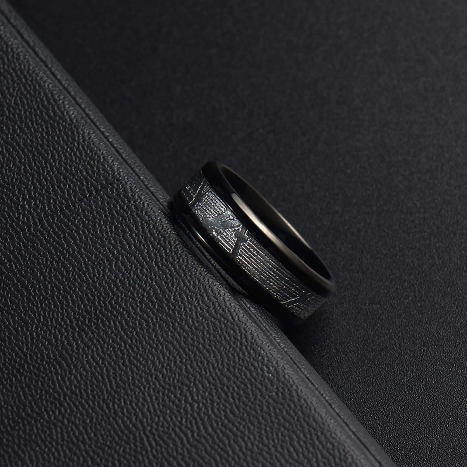 Anello Carburo di Tungsteno Anello con Meteorite Inserto Anello Uomo Fedina Incisione 8MM Anello Tungsteno Nero Argento Misura 12-31