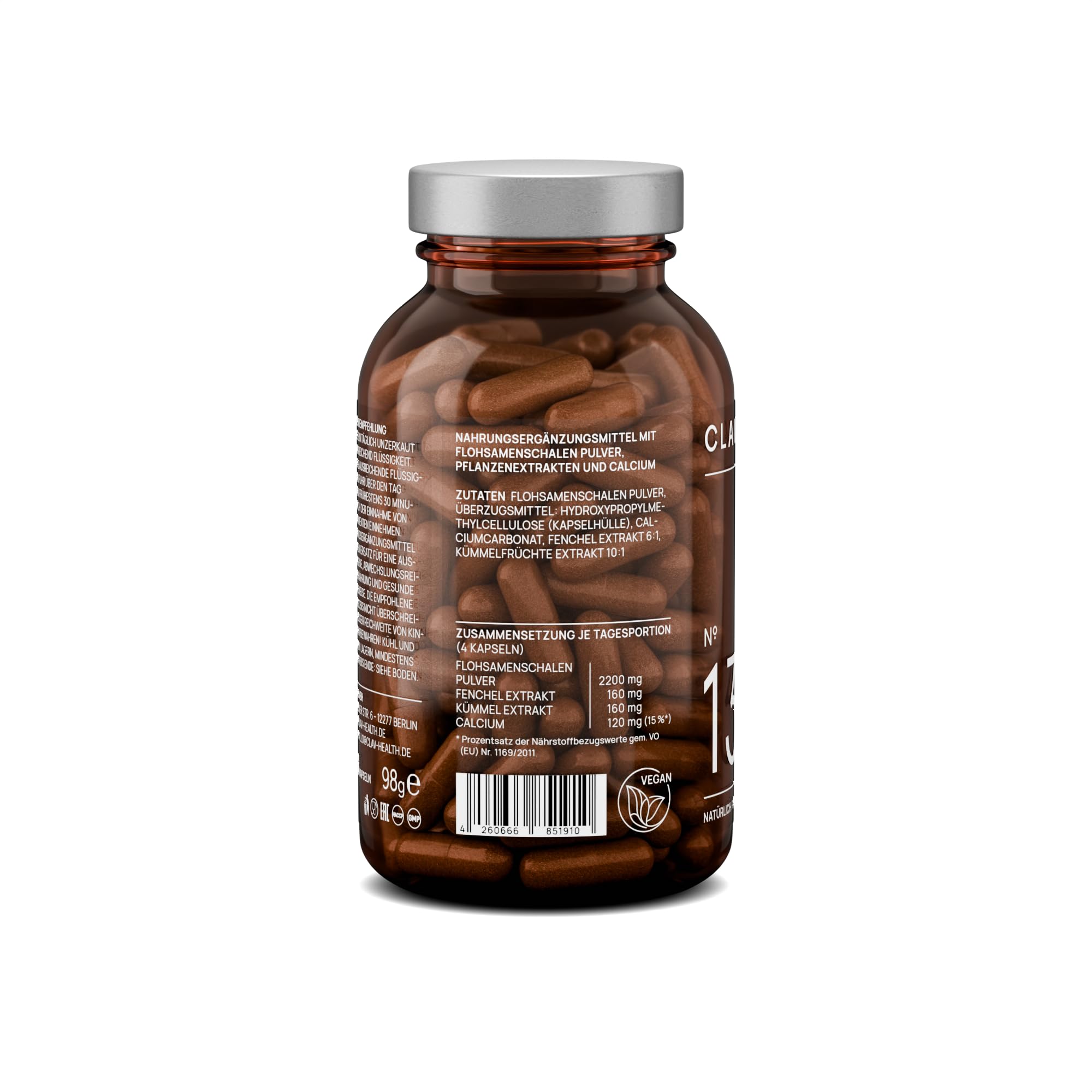 3er Set - Flohsamenschalen Kapseln mit 2200mg Flohsamenschalenpulver je Tagesdosis, Kümmel & Fenchel Extrakt - Komplex für die Verdauung mit Calcium - 120 Flohsamen Kapseln Vegan