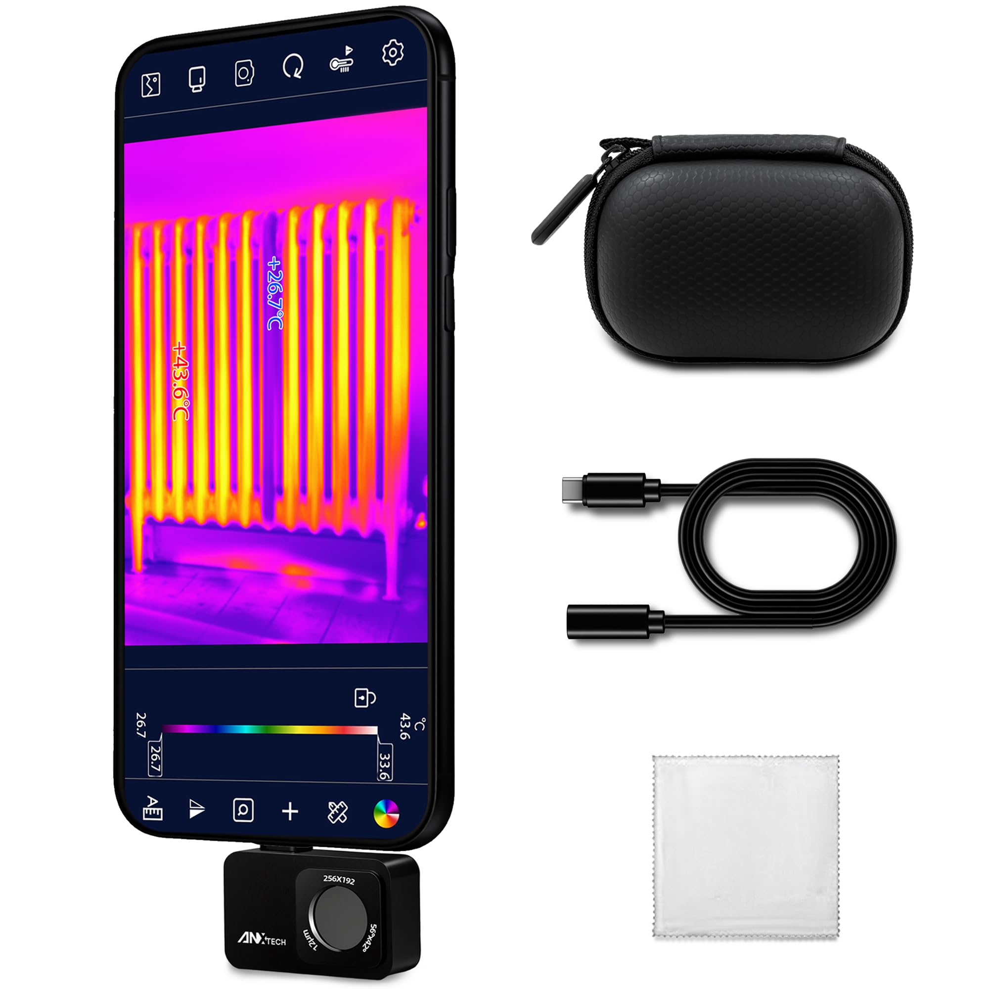 Thermal Camera for Android, Thermal Imager for Smartphone, 512x384 Super IR Resolution, 256x192 IR Resolution, Infrared Camera for Home Inspection,