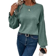 Nuofengkudu Women's Crew Neck Long Bell Sleeve Solid Color Winter Sweatshirt Casual Top Fall Outfits