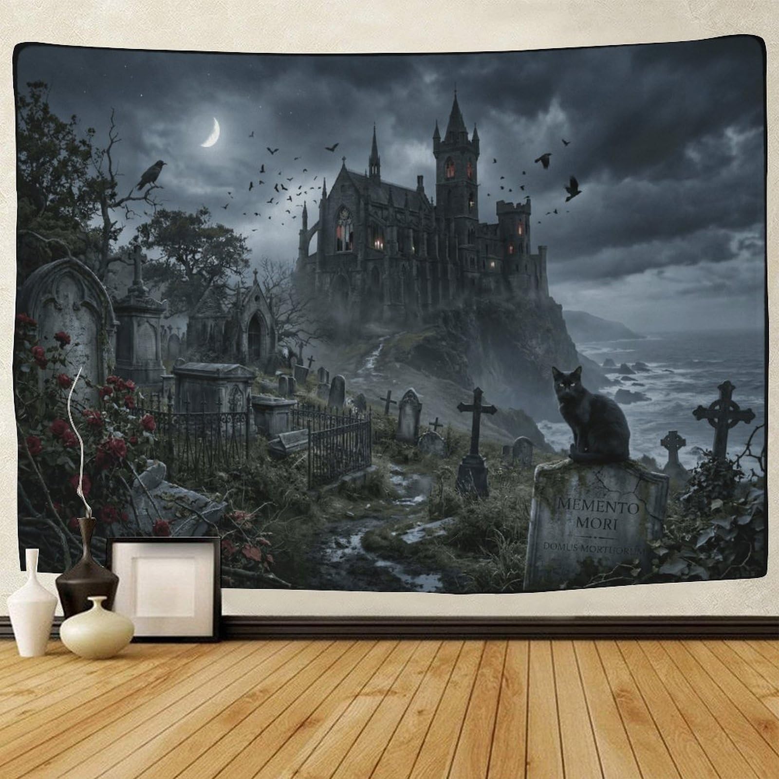 ASDFGHJKLZA Gothic Vampire Castle Wall Art Decor Wall Tapestry 3D Print Tapestries Poster Curtain Living Room Dorm 150cmx200cm