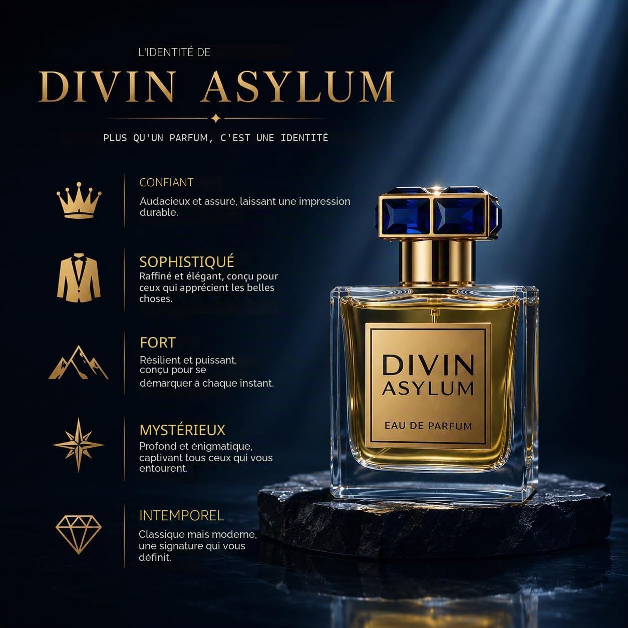 WF Divin Asylum est une eau de parfum de niche pour homme. Un parfum frais et riche de la collection de la marque, inspiré par le thème de l'espace, un espace infini, plein de profondeur et de secrets
