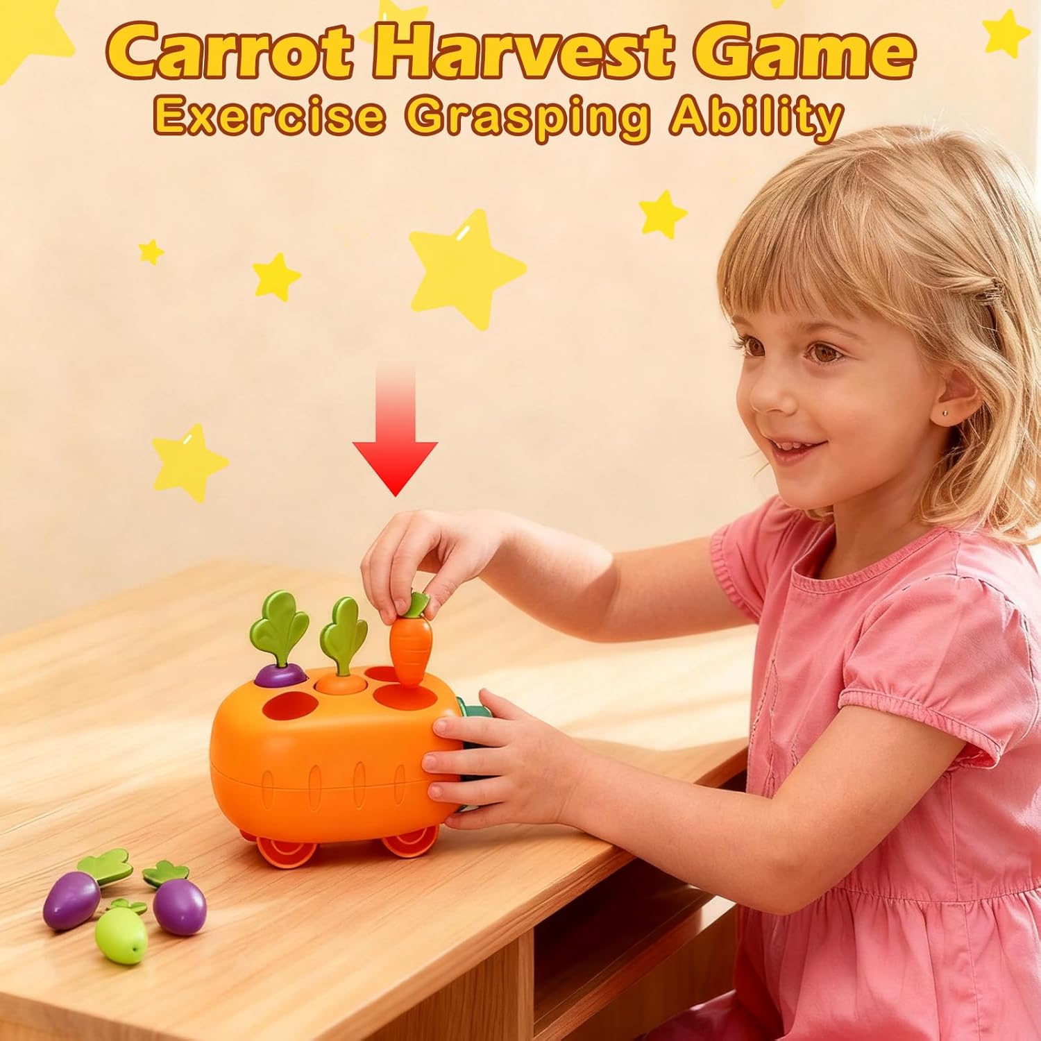 Press and Go Car Toys, Kids Train Set with Whack-A-Mole, Woodpecker Worm, Carrot Harvest Game, Car Racing Trucks for Toddler Travel Toys, Baby Learning & Education Train Birthday Boy Girl Gift