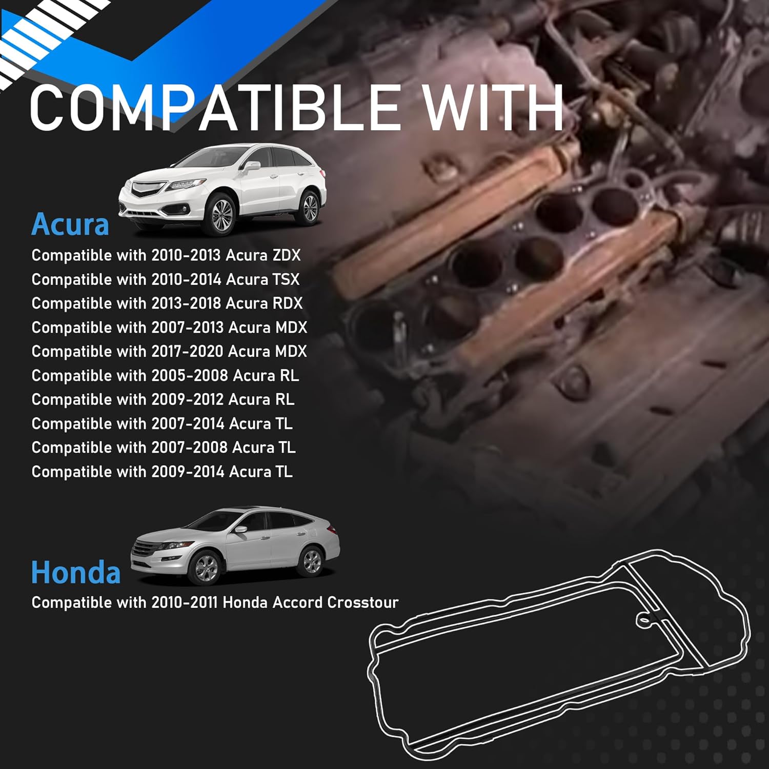 Fuel Injection Plenum Gasket Set Compatible with 2010-2020 Acura ZDX TSX RDX MDX RL TL 2010 2011 Honda Accord Crosstour Replaces MS96409-3
