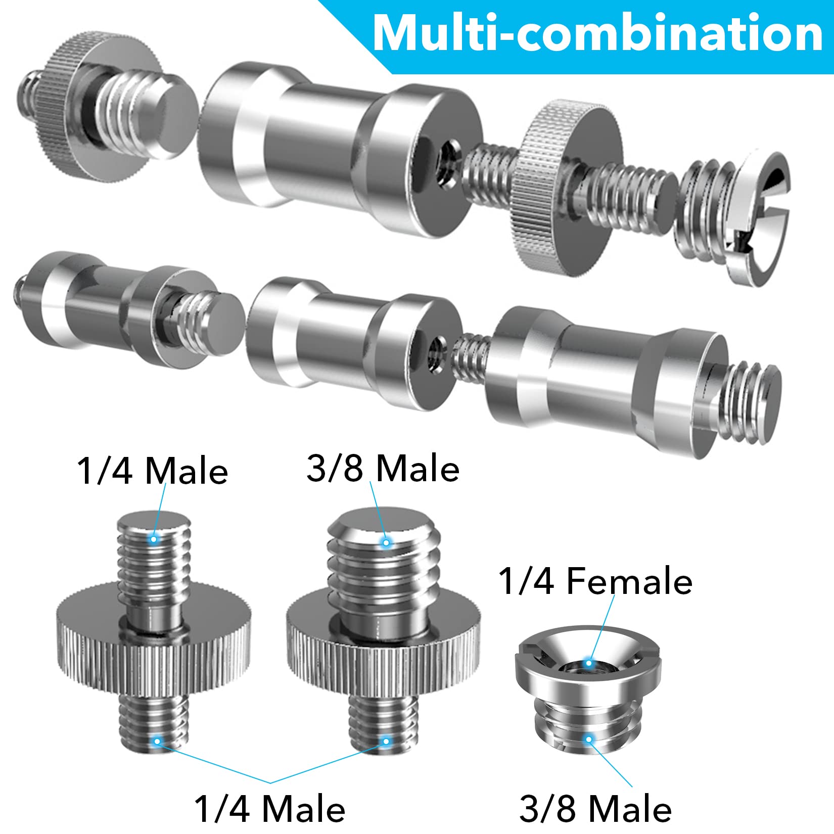22 pezzi Adattatore a Vite per Filettatura da 1/4" a 3/8" Convertitore In Metallo Maschio Femmina Filettato a Vite Adattatore per Fotocamera DSLR, Treppiede, Rig a Spalla, Cavalletto