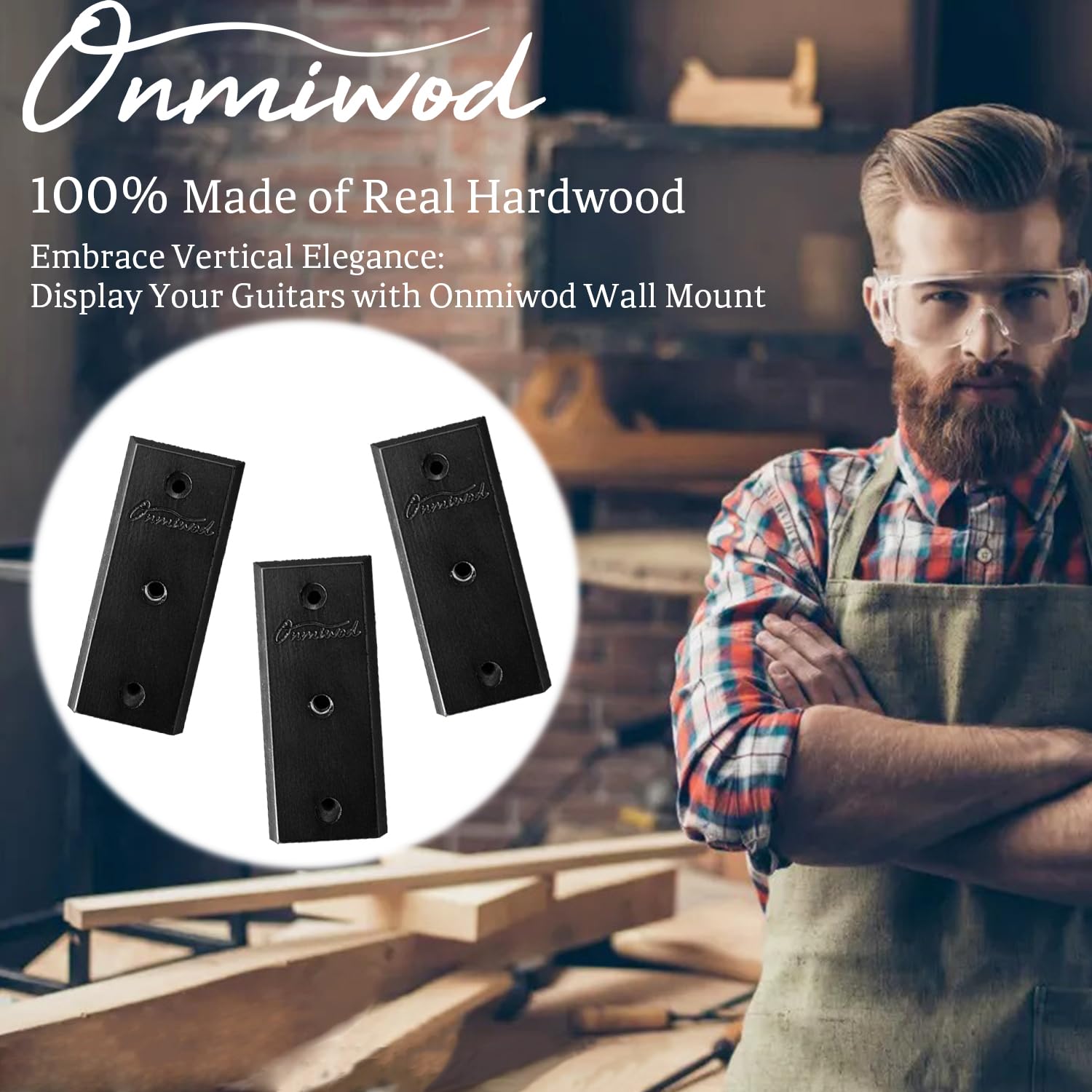 Onmiwod Guitar Wall Mount 3 Pack, Black Hardwood Guitar Hanger, U-Shaped Guitar Wall Hanger Mount - Image 4