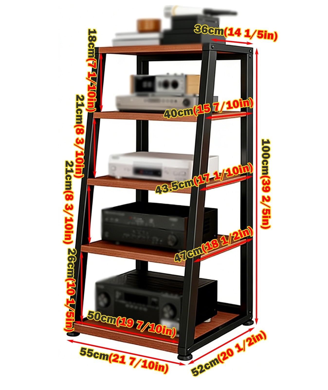 stojak audio hifi Czarne Nowoczesne Stojaki I Szafki Audio Do Pokoju Gier, Pionowe Półki Audio-wideo, Audiofilska Półka Na Sprzęt Stereo Z Otwartą Ramą(5 layer)
