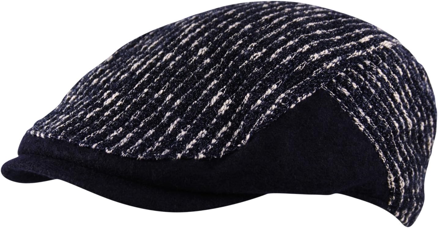 Men's Flat Cap Hat Cross Line Striped Wool Mix Adjustable Newsboy Gatsby Golf in Navy Blue
