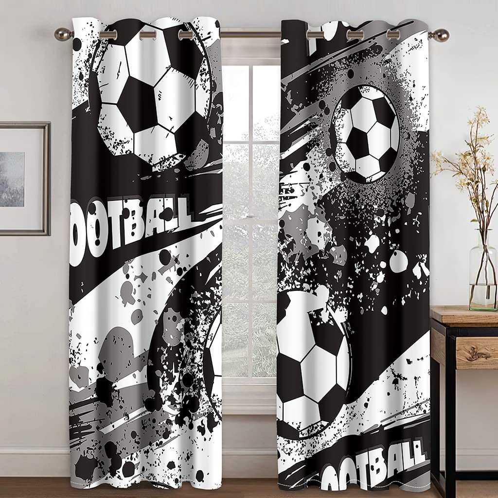 WQIZXCW Football Curtains for Living Room Bedroom, Blackout Curtains, Thermal Insulated Eyelet Curtains, 90 Drop Patterned Window Treatments, 66x90 Inch (W X L), 2 Panels