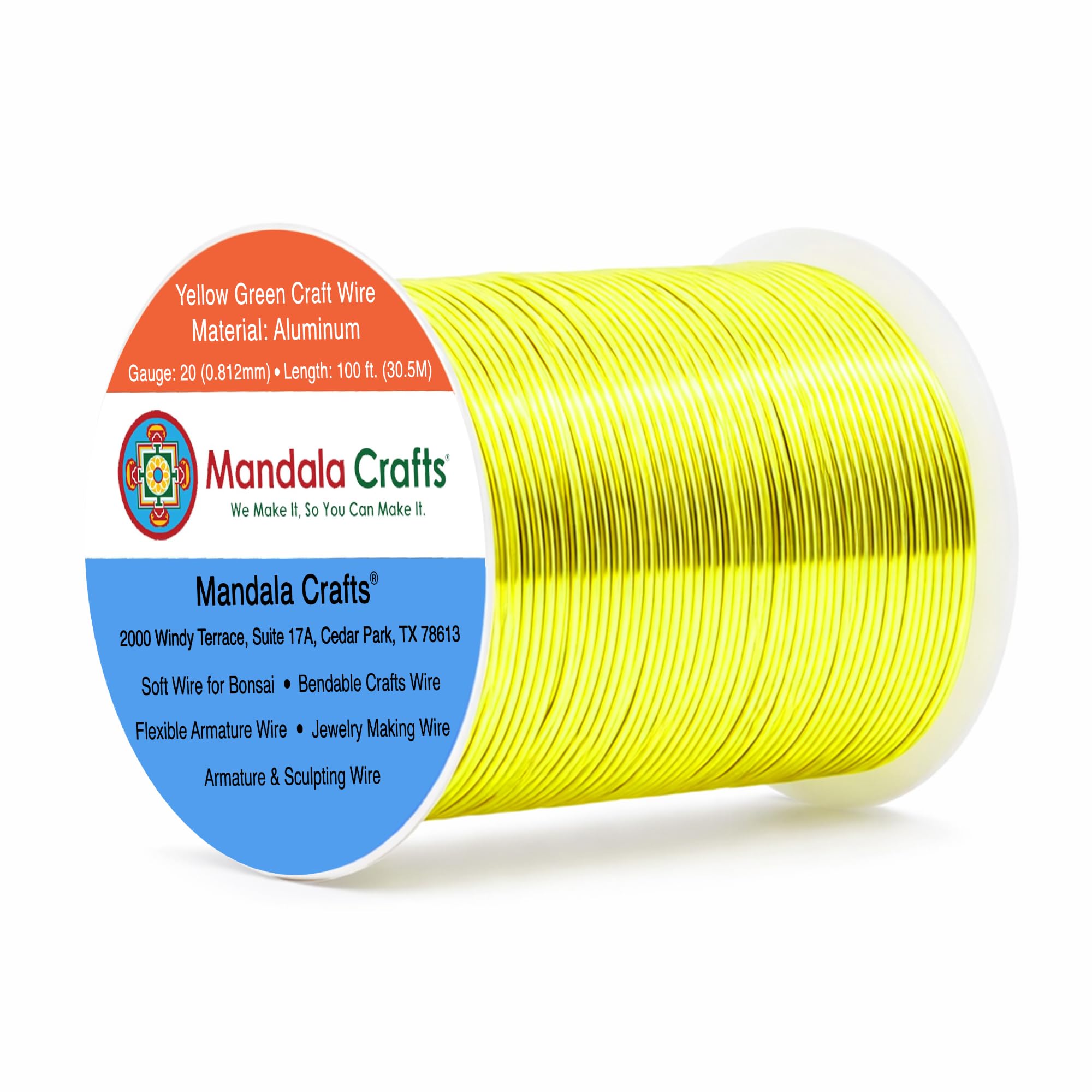 Mandala Crafts 20 Gauge Yellow Green Anodized Aluminum Craft Wire, 100 FT