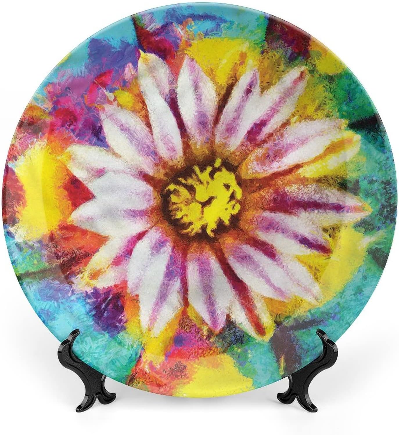 XISUNYA 7 Inch Decorative Plate, Psychedelic Ceramic Plate, Oil Painting Effect Art Print Ceramic Wall Hanging Decor Accessory for Dining Table Tabletop Home Decor, Muticolor