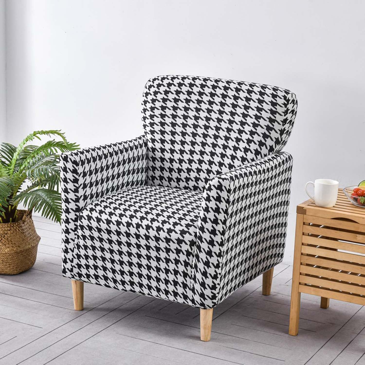 House of Quirk Polyester,Spandex Banquet Armchair Slipcover Printed Chair Covers with Arms Stretch Club Chair Slipcover Soft Armchair Sofa Covers Anti-Slip Furniture Protector(Houndstooth),Multicolour