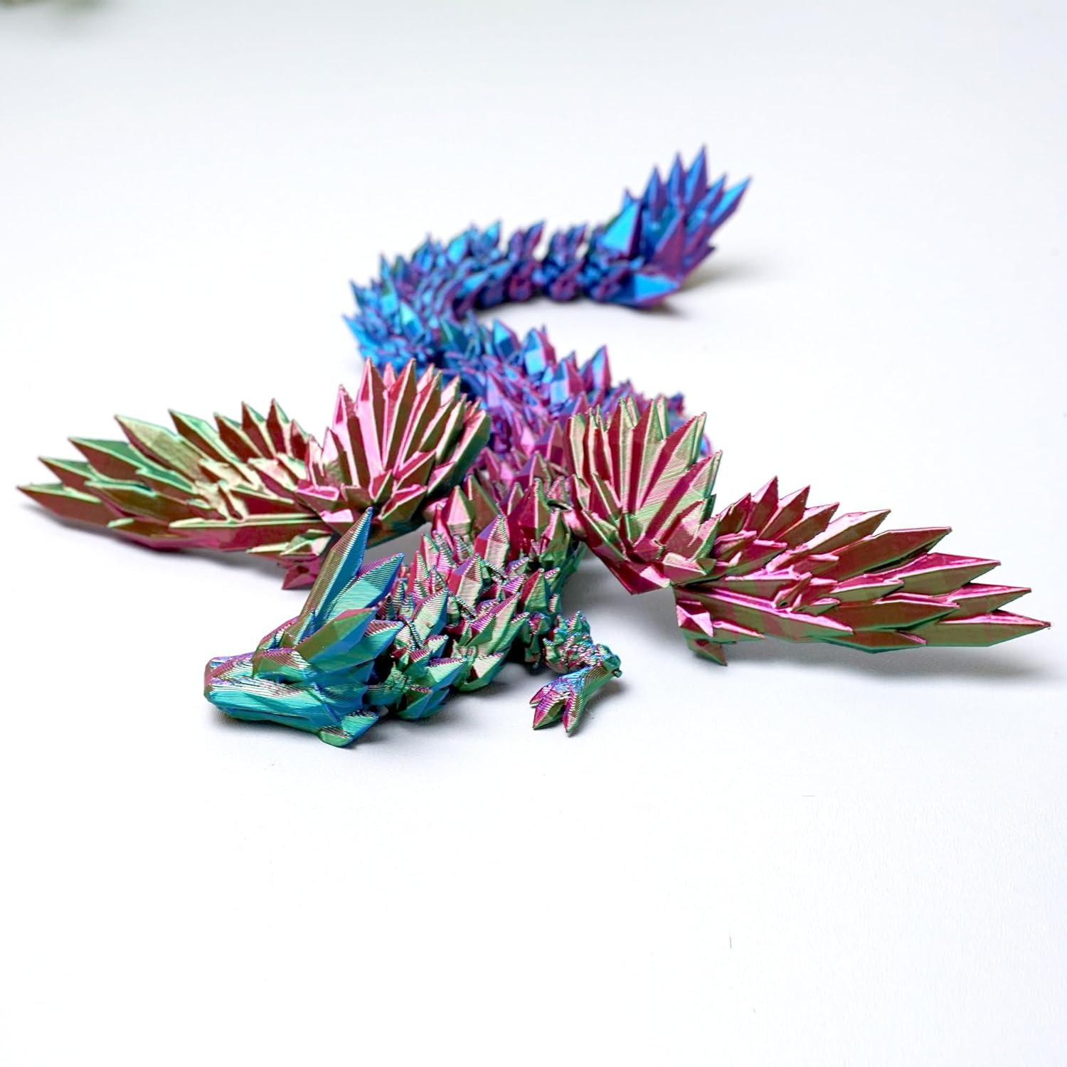 3D Printed Crystal Dragon with wing,pterosaur Model,Flexible Realistic Articulated Animal Fidget Toys,Mystery Figurines Gifts for Easter Basket Stuffers,Desk Décor and Festival Collectible (RGB)