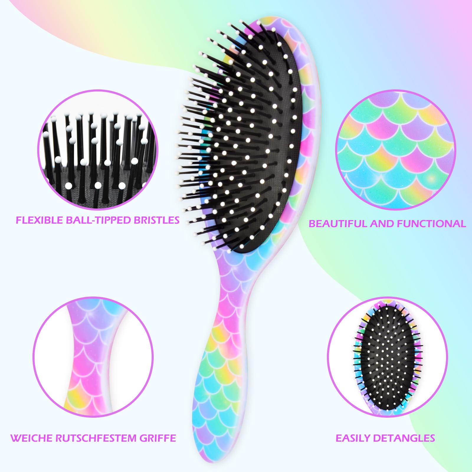 Kids Hair Brush Girls, Toddler Wet Dry Detangling Hair Brush for Curly Thick Hair Pain-Free Comb Girls Kids Women Unicorn Mermaid - Image 2