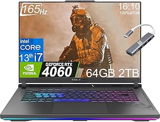 ASUSROG Strix G16 Gaming 16/inches FHD+ 165Hz (Intel 13th Gen Core i7-13650H,64GB DDR5 RAM,2TB PCIe SSD,Gece RTX 4060 8GB) RGB Backlit,Thunderbolt 4,Wi-Fi 6E,IST Cable,Win 11 Home-2023 Eclipse Gray