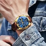 Olevs Watches for Men Analog Leather Band Mens Watches Business Watch for Men Large Face Dress Watch Men Easy Read Wrist Watches for Men with Day Date Luxury Two Tone Arabic Numerals Men Watches