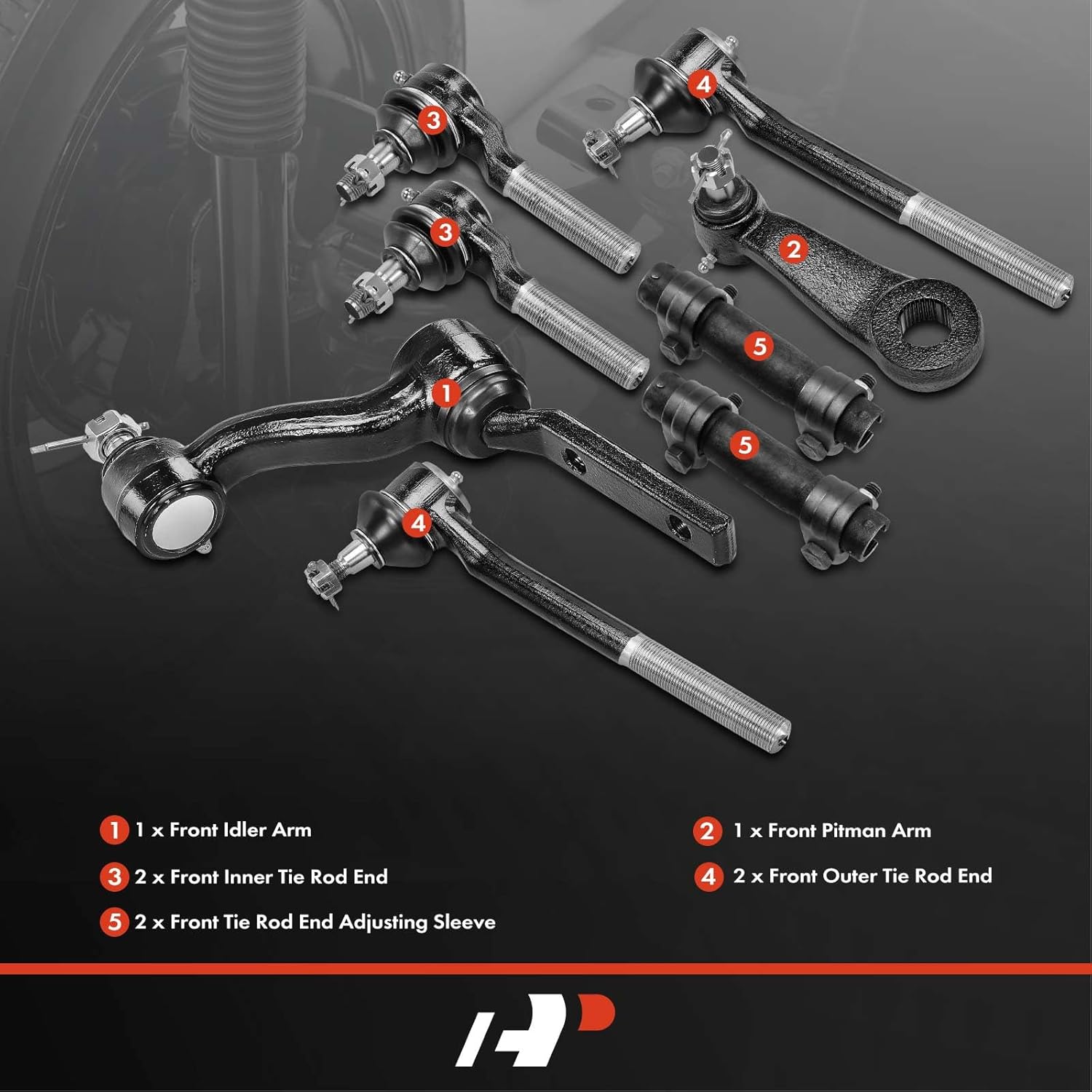 A-Premium Set of 8, Front Inner & Outer Tie Rod End, Pitman Arm & Idler Arm, Compatible with Chevrolet Blazer 1998-2005, S10 1998-2004, GMC Jimmy 1998-2005, Sonoma 1998-2004
