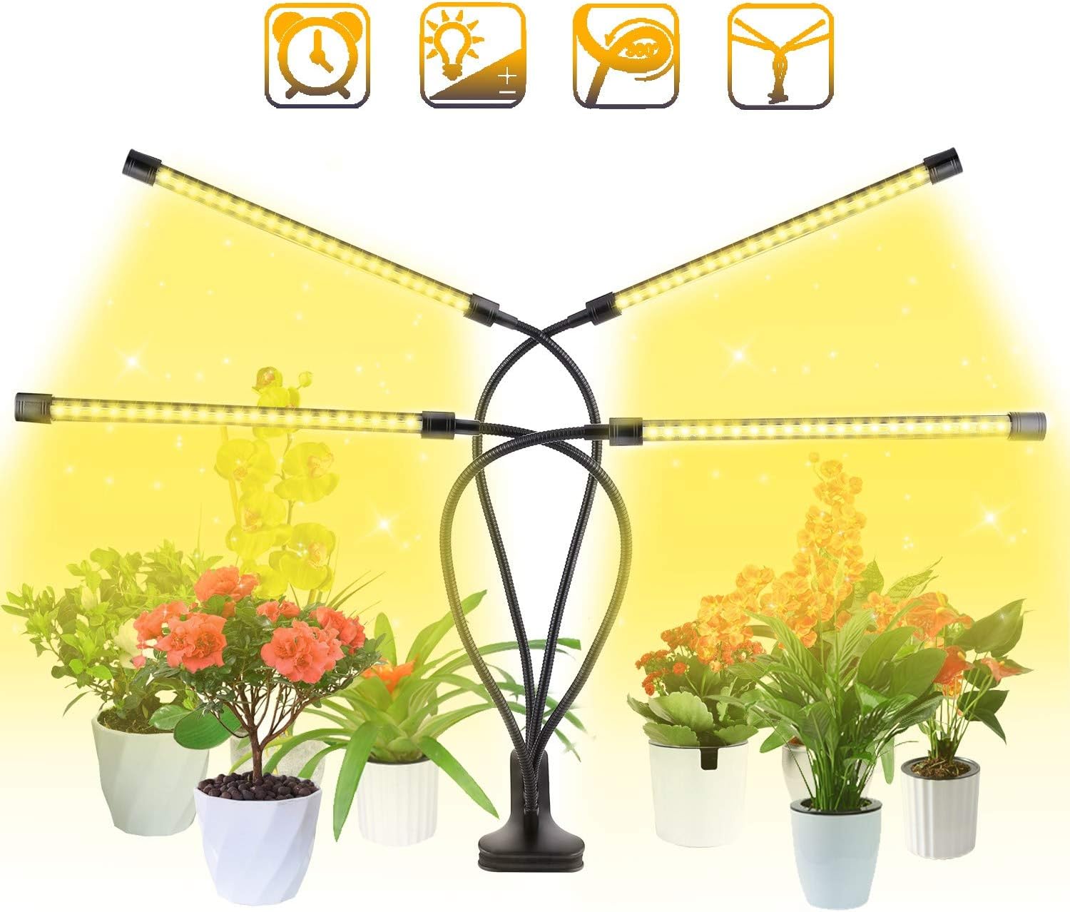 BINKBANG Grow Light Plant LED Growing Lamps for Indoor Full Spectrum with 3/9/12H Timer 10 Dimmable Levels 80 LEDs Adjustable Growth Lights for Garden Hydroponics Succulent Flower [4 Arms-Upgraded ]