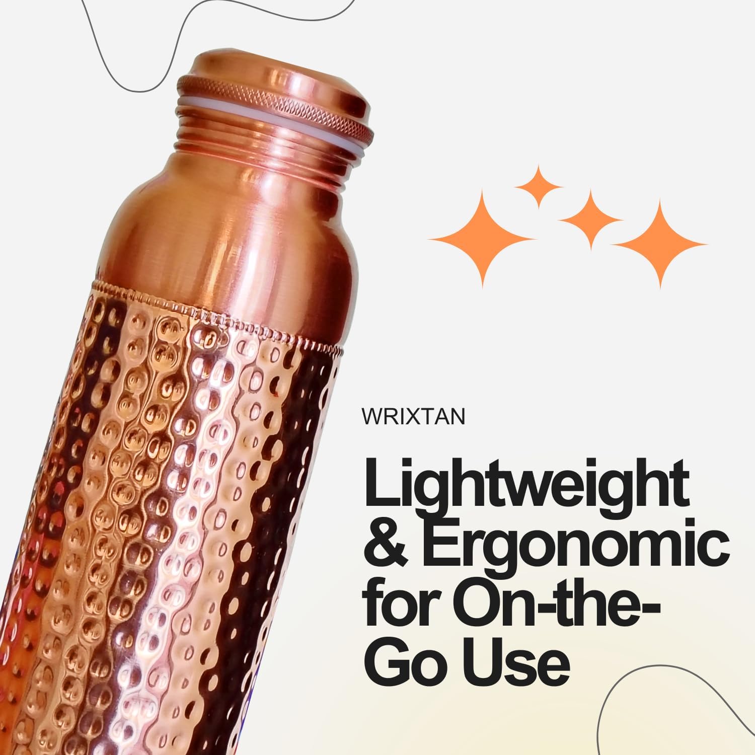 Pure Copper Water Bottle – 1 Liter (34 Oz) | Classic Half-Hammered Design | Leak-Proof, Eco-Friendly, Durable & Travel-Friendly | Stylish Hydration for Office, Gym, Yoga & Outdoor Use