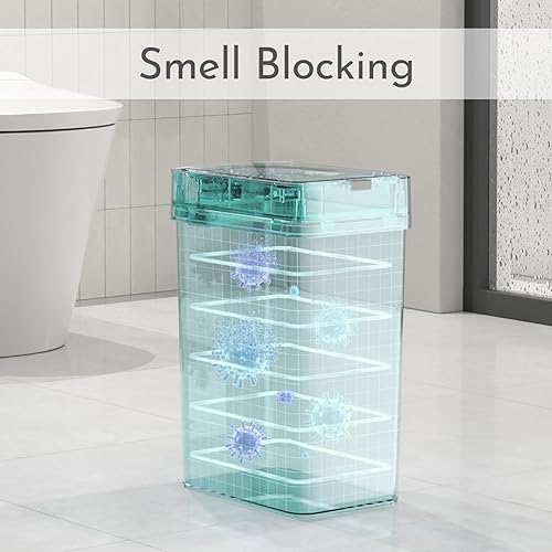 Miniatura 6 de ELPHECO Basurero de baño con tapa, sensor de movimiento de 2.5 galones, pequeño cubo de basura delgado sin contacto, decoración de baño, cesta de