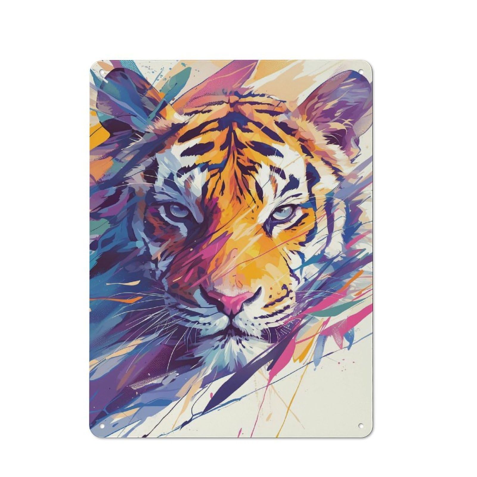 Junmoney Style-9 Tin Wall Plaque 40X30cm With Vibrant Tiger Portrait For Bar Or Restaurant, For Hospitality Decor Collectors