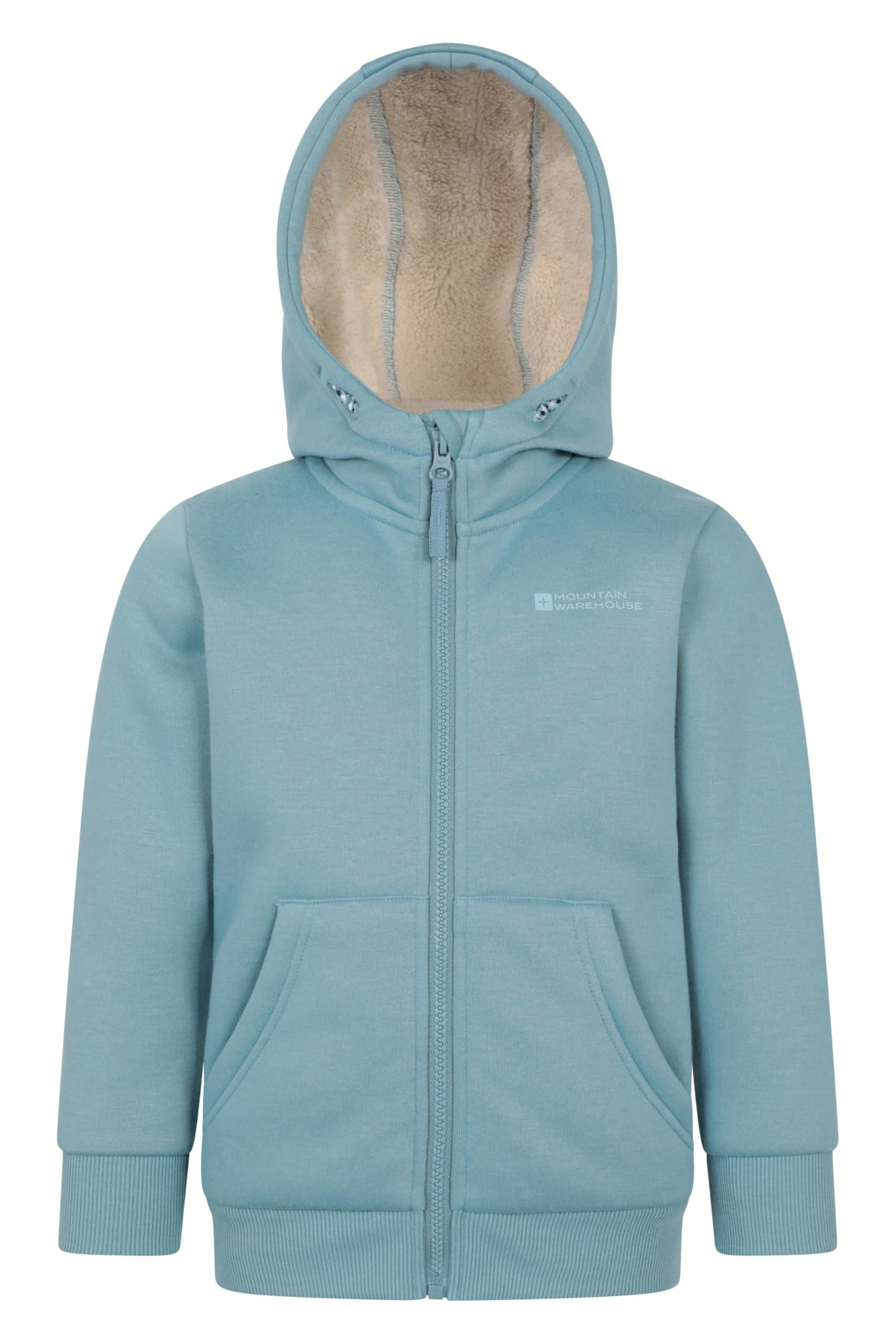 Mountain Warehouse Alpine II Kids Full-Zip Hoodie - Warm & Cozy Top with Sherpa Lining, For Boys & Girls - Best for Autumn, Winter, Outdoors, Walking, Hiking Teal Kids Size 9-10 Years