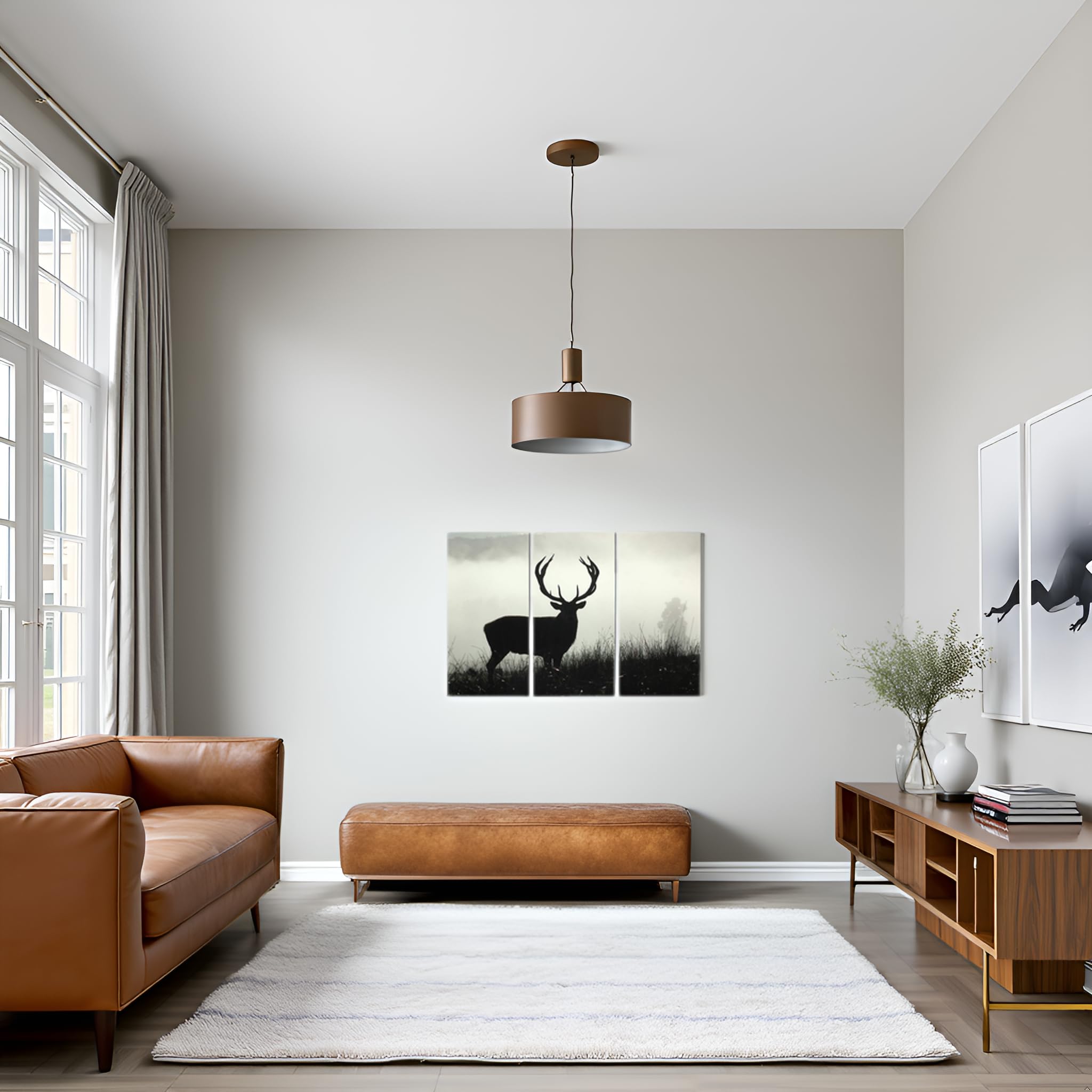 Innopics 3 Piece Canvas Wall Art Wildlife Deer Silhouette Abstract Animal Painting Pictures Black and White Artwork Stretched Modern Home Office Decor 12x24inchx3pcs