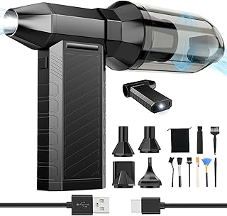 Preciva Soplador de Aire Potente, Aire Comprimido Limpieza y Aspirador 2 en 1, Pistola Aire con Bateria 8000 mAh, 180000 RPM, Mini Sopladora Ajustable para PC, Teclado y Coche