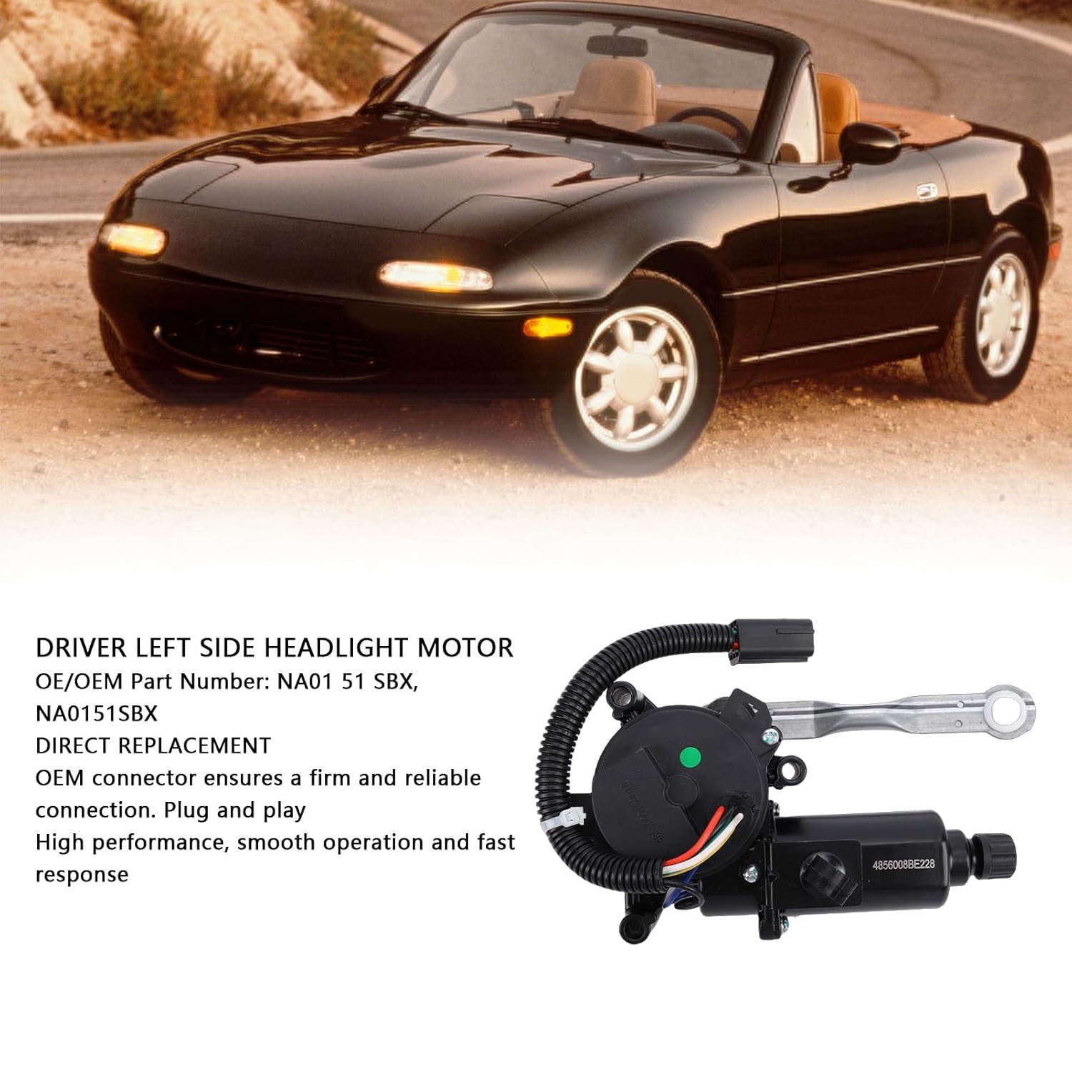 Left Driver Side Headlight Motor, Replacement Headlight Motor, Plug Play Setup with OEM Specifications, Ideal for Miata MX5 MX5 1990 1997