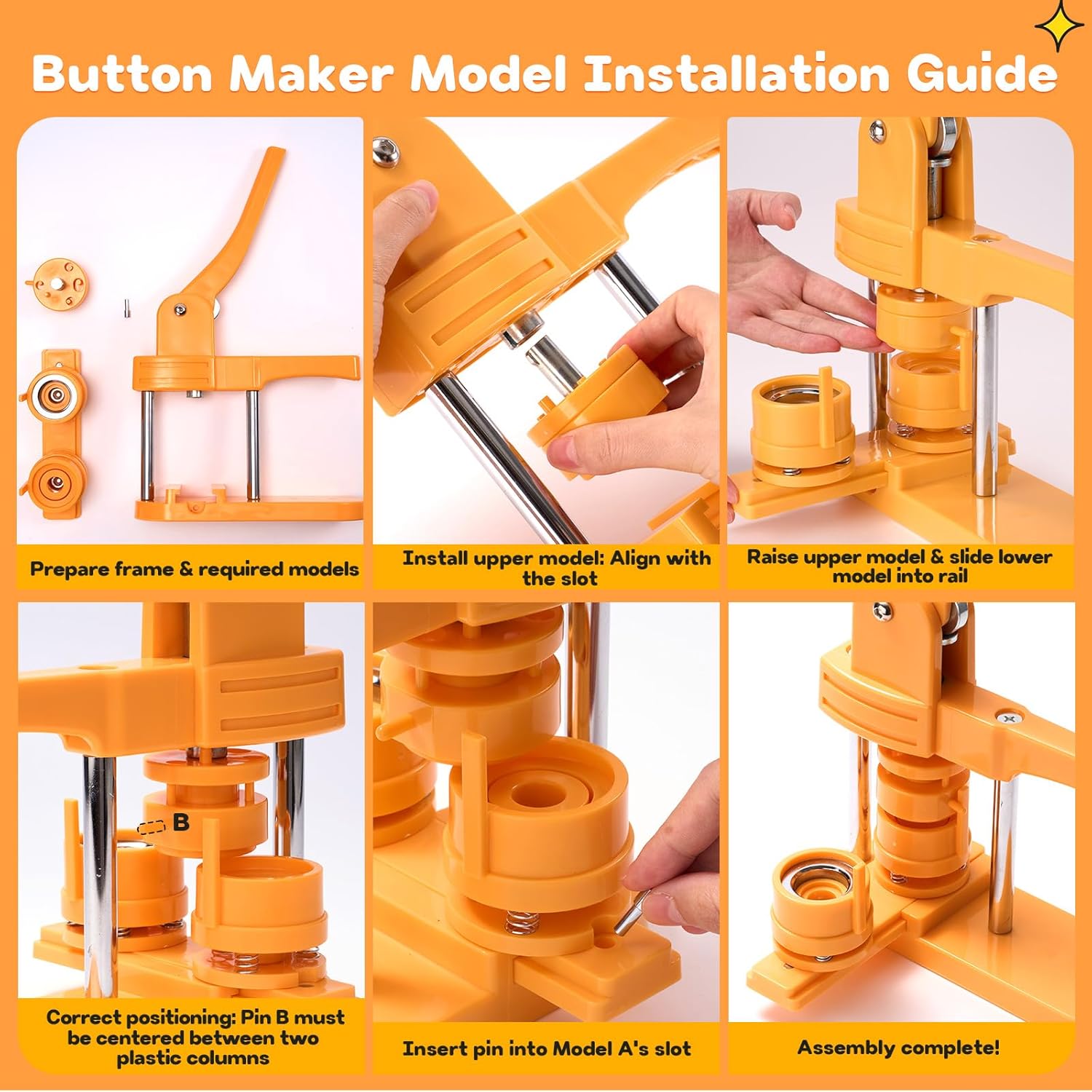Alldeer-Button-Maker-Machine-Kit, Multiple Sizes 25+32+44mm, DIY Pin Maker Machine with 300 Plastic Backs, Slide Rail Button Press for Badges, Custom Pins & Crafts