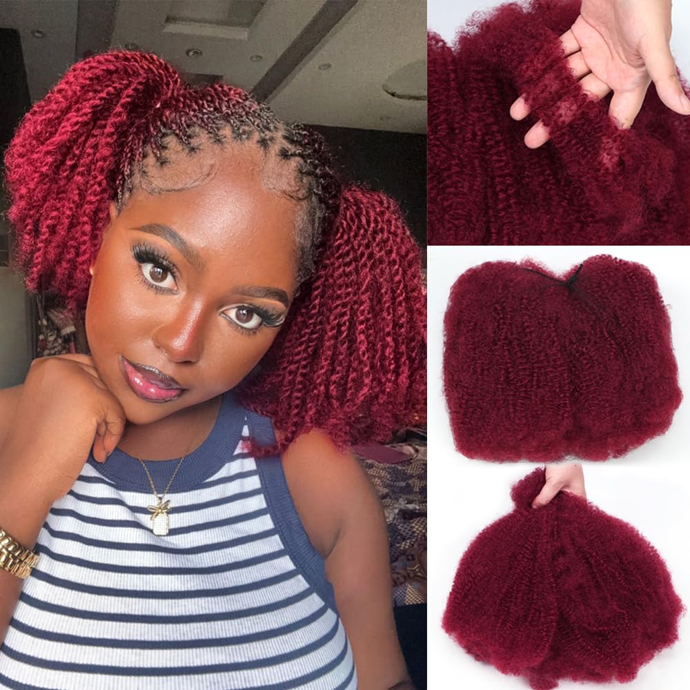 Afro Kinky Bulk Blend Human Hair 18 Inch 100 Gram Afro Kinky-Curly Blend Hair Bulk for Mini Twist Dreadlock Extensions Micro Locs Repair Soft 4C Curly for Braids (bug)