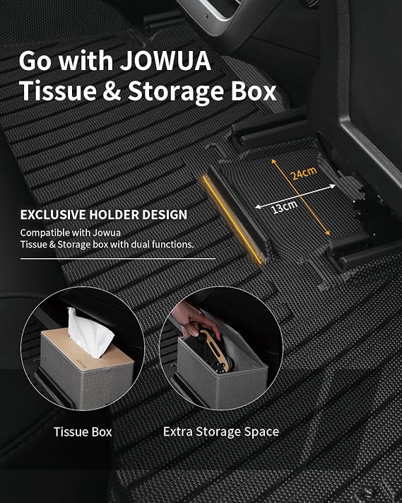 JOWUA All-Weather Floor Liners for Model 3 2023-2017 with Tissue Box Bundle