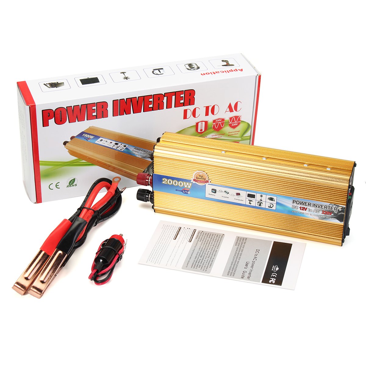 2000W Power Inverter DC 12V A AC 220V Convertidor De Coche Adaptador USB Cargador Fuente