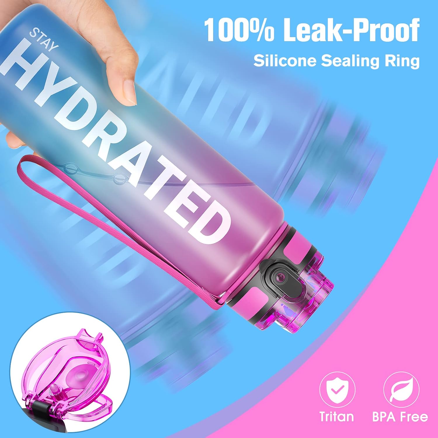 Sahara Sailor Leakproof Water Bottle 750ML, Tritan BPA Free Motivational Sport Drinks Bottle with Clear Time Marker - Image 3