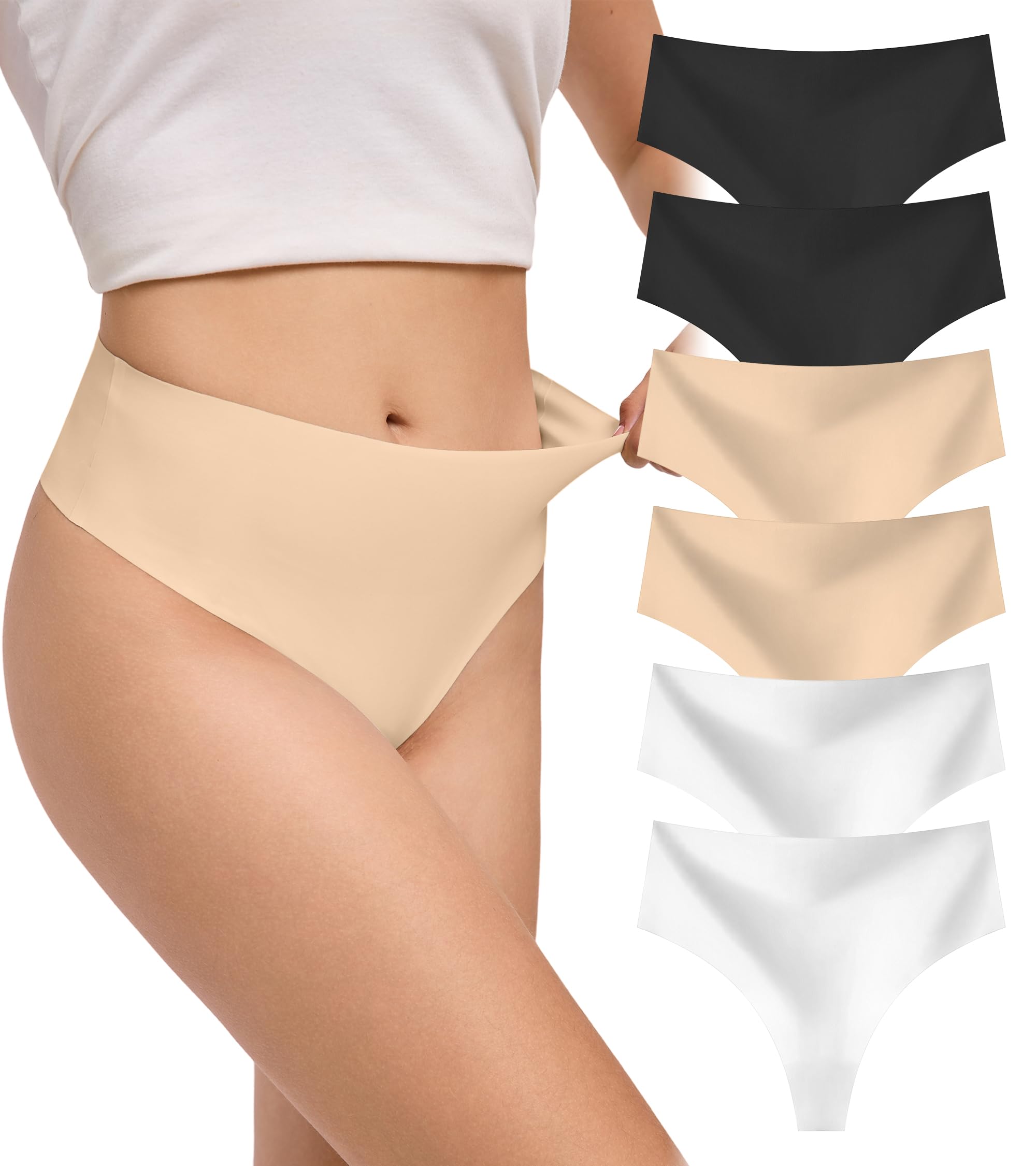 DEANGELMON Seamless G-string Thongs for Women - No Show Thong Underwear Low Rise Stretch Panties Workout Pack