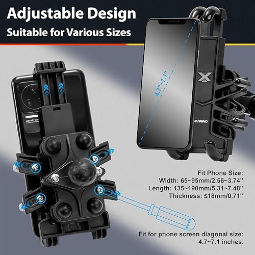Miniatura 6 de ELVANO Soporte de teléfono para motocicleta soporte de teléfono antivibración con amortiguador de vibraciones para teléfono inteligente de 4.7-7.2