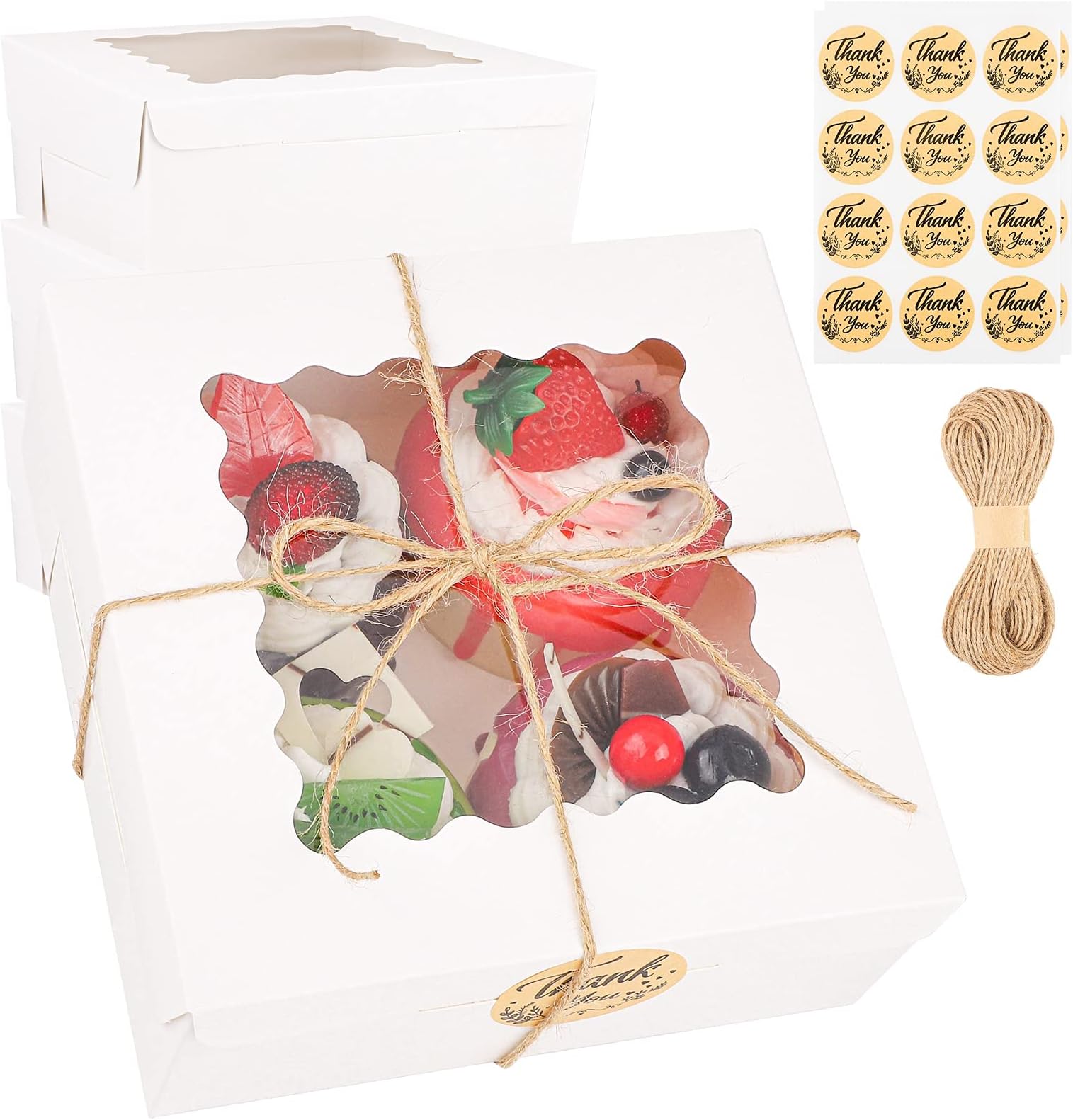 Ruisita 15 Pieces Christmas White Bakery Boxes with Window Cookie Pie Gift Boxes Auto-popup Treat Boxes for Pastries, Cupcakes, Cookies, Brownies, Donuts Gift-Giving, 6 x 6 x 2.5 Inches