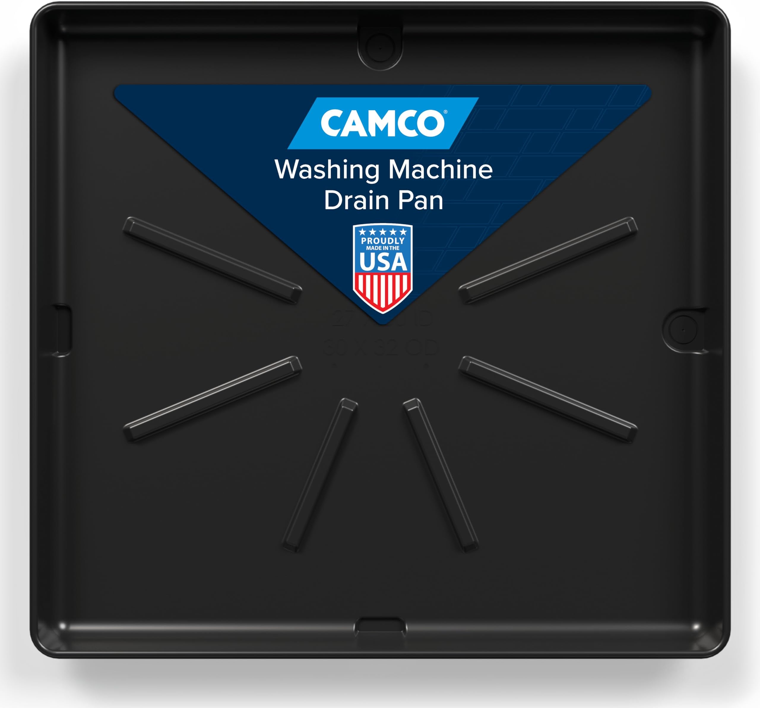 Camco Washing Machine Drain Pan - Features a Durable Plastic Construction, 1-inch/1.5-inch PVC Drain Fitting, and Measures 30-inches (L) x 32-inches (W) x 2 ½-inches (H) (OD) (20750)